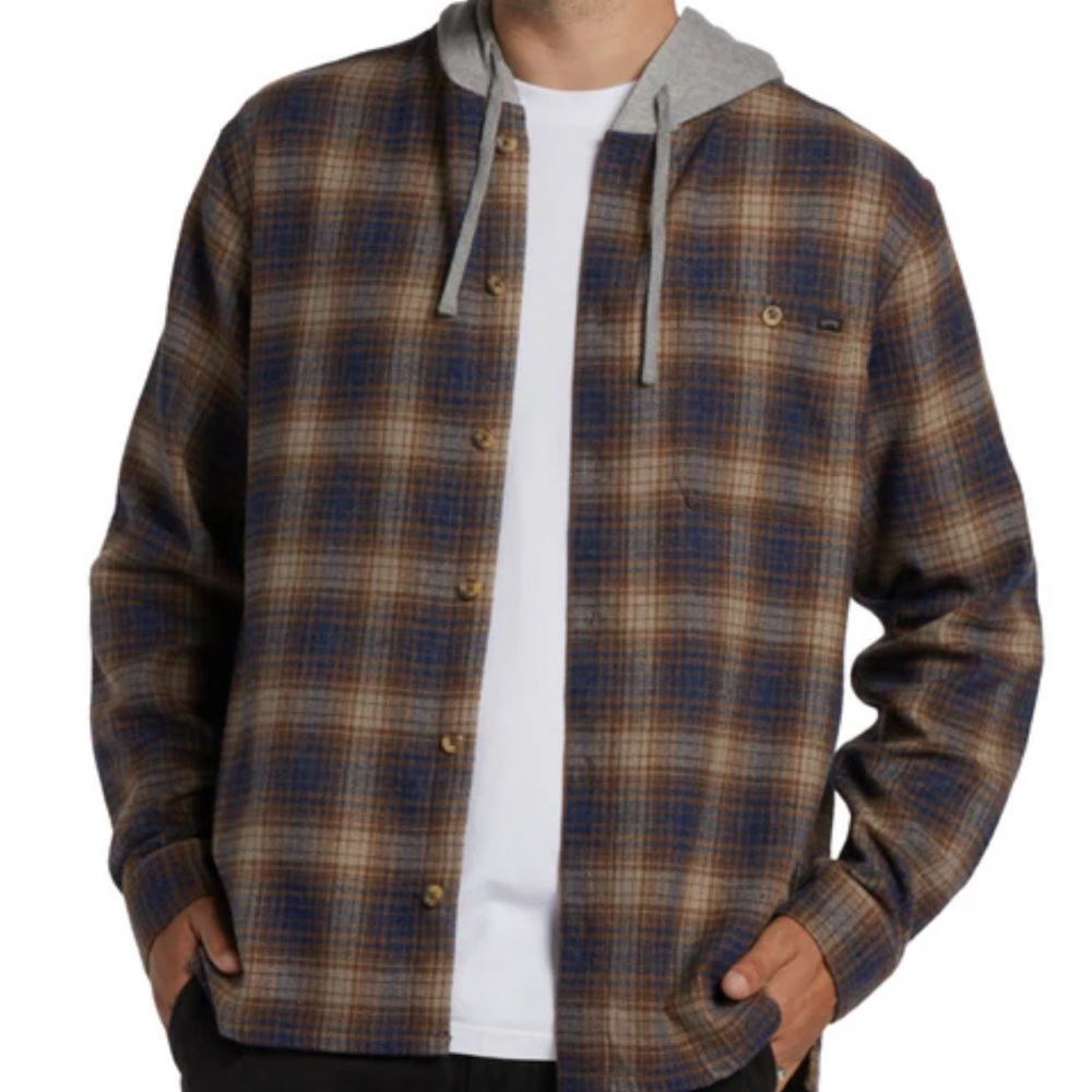 Billabong Men’s Baja Flannel brown button down hoodie  M